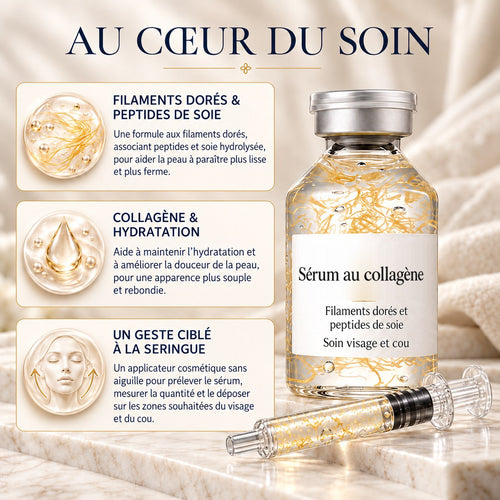 Au cœur du soin : filaments dorés, collagène et seringue doseuse