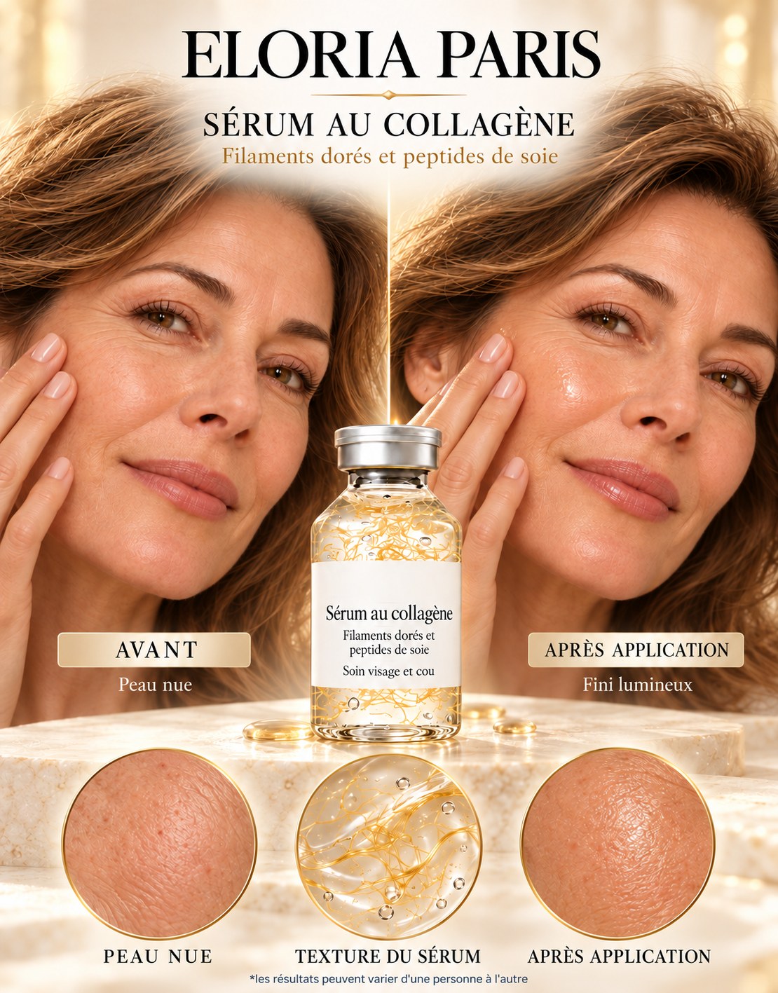 Peau nue et après application du sérum